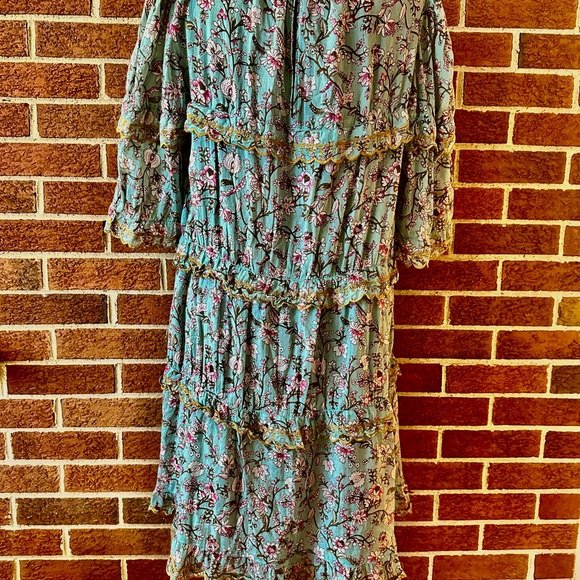 Isabel Marant Teal Floral Ruffle Dress (includes slip) - Picture 6 of 12